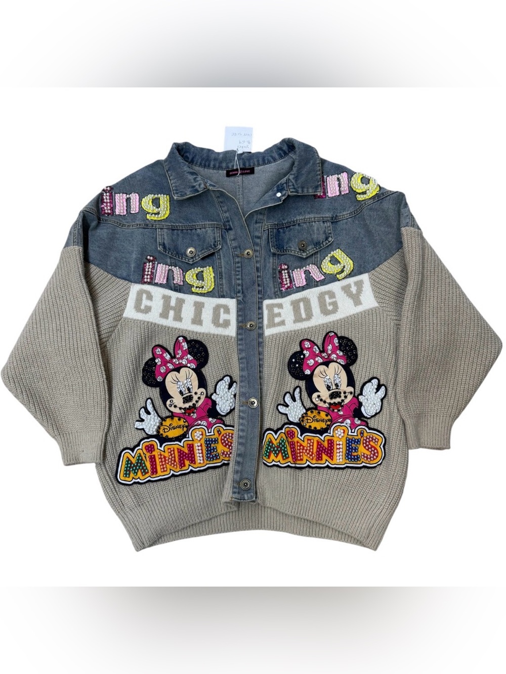 NWT Denim Disney Minnie Mouse Studded Embroidered  Oversized Jacket Sz XL
